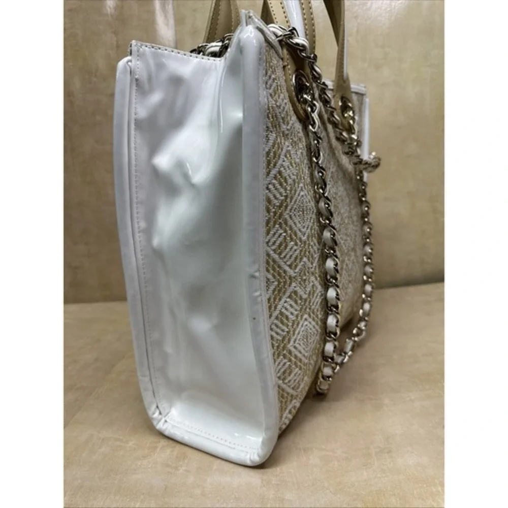 BEBE Canvas Logo Double Handle Satchel Crossbody Tote Bag Braided‎ Handles-rare
